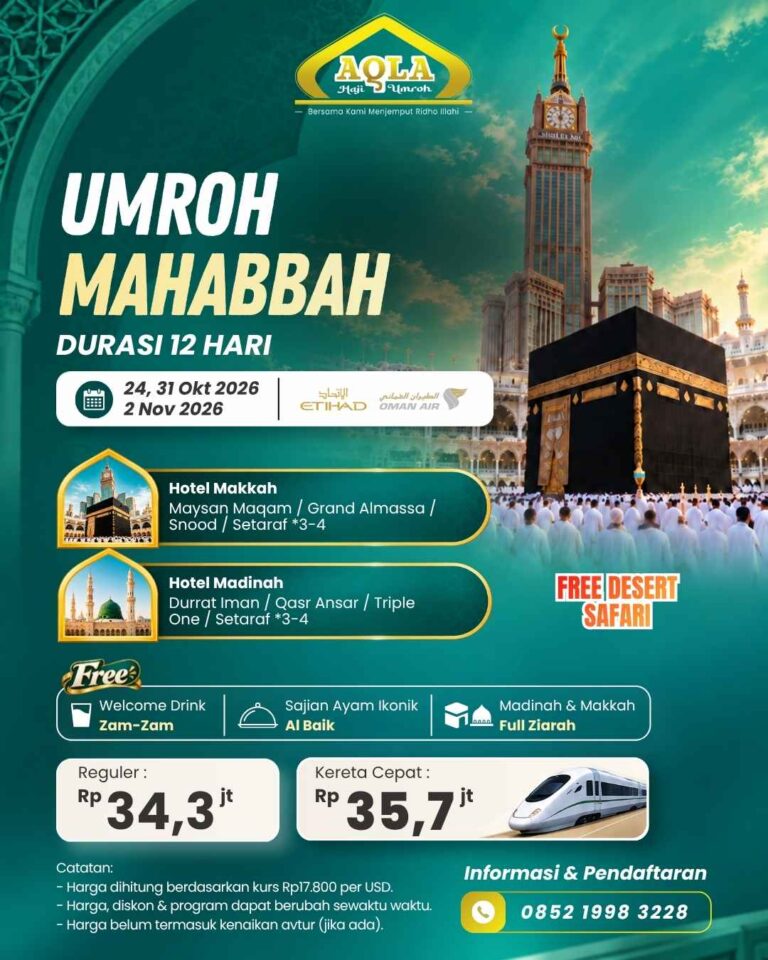 8. umroh Mahabbah (24, 31 Okt 2026 2 Nov 2026)